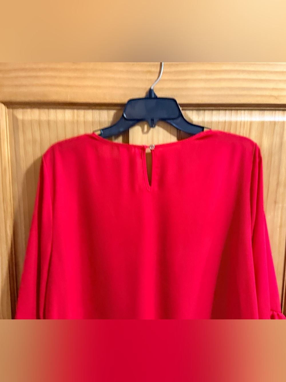 Lily White Tomato Red Tie-Front Ruffle Sleeve Blouse-XL-EC - Picture 8 of 12